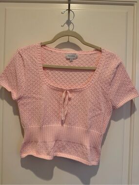 PacSun Light Pink Knit Tie-Front Cropped Top